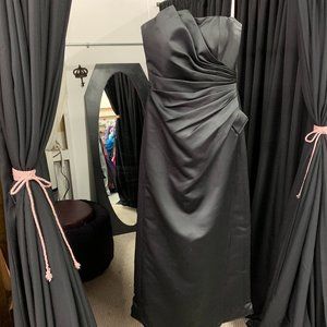 Black Satin Tea Length Dress